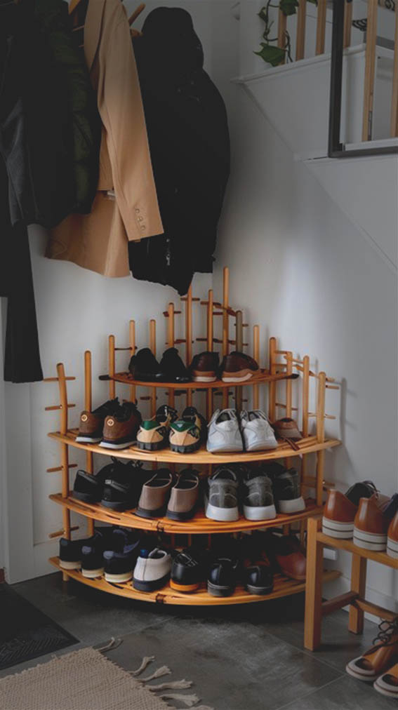 small spaces-shoe-storage-corner shelves