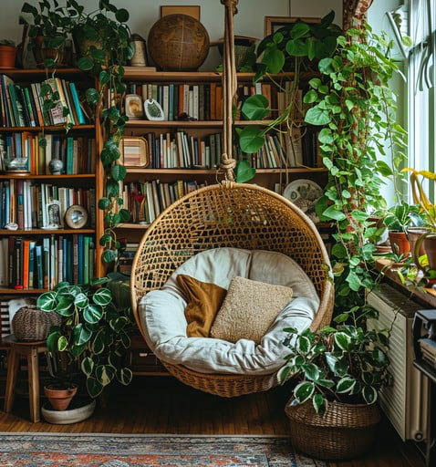 Hanging Rattan Chair for Boho Decor Small Spaces