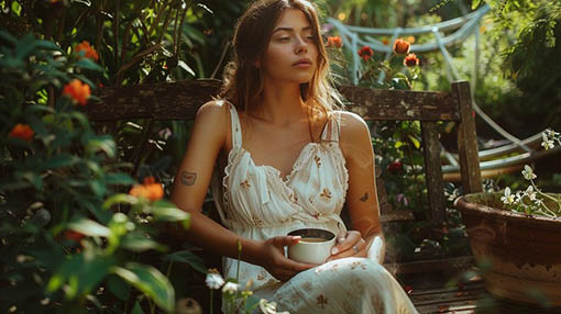 serene garden tea gives good vibes only