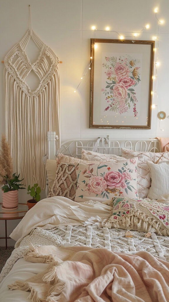 create boho pillows with tassels and makramé for a personal pink paradise bohemic DIY vibe