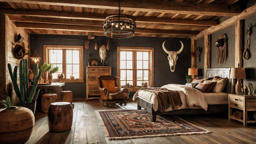 Creative decor with bull skull wall hanging and a vintage leather chair