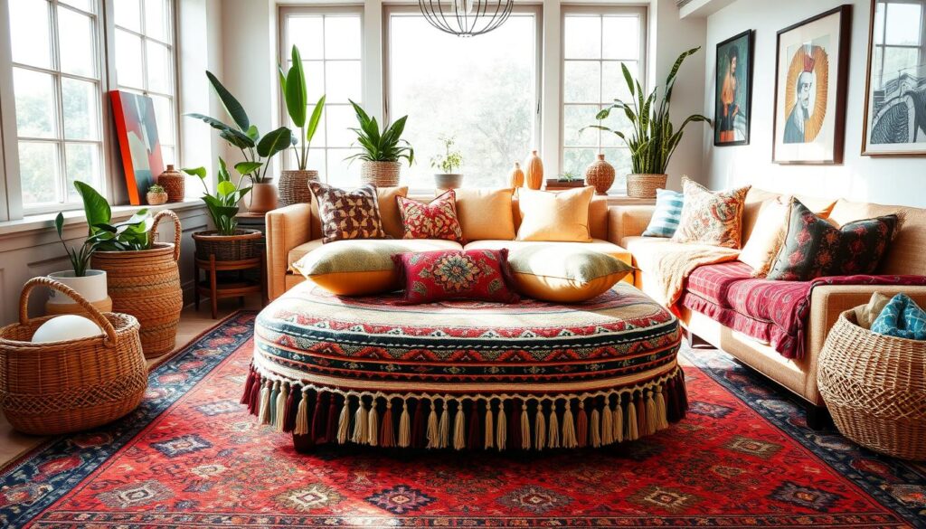 Boho ottoman floor seating pouf