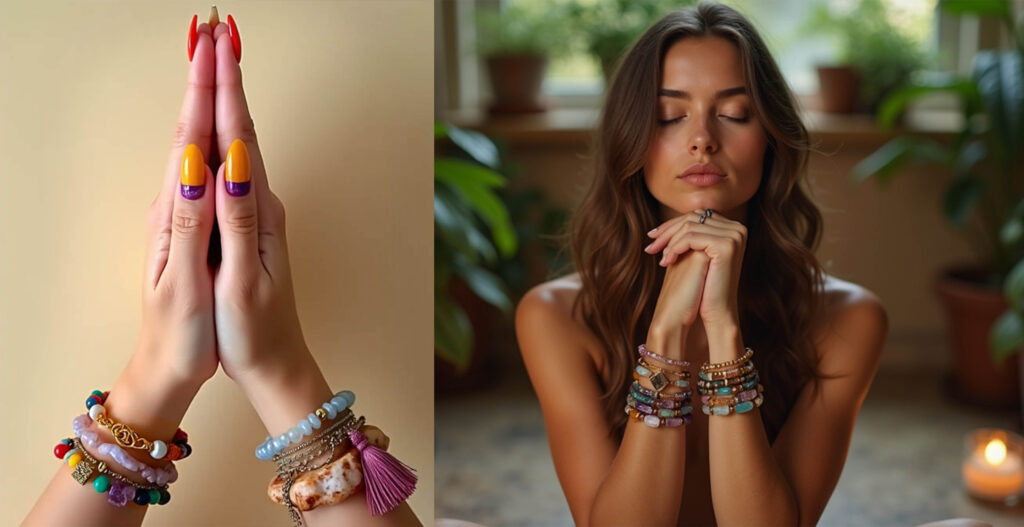 Colorful Hippie boho wrist accessories praying for hope, love, strength, calm