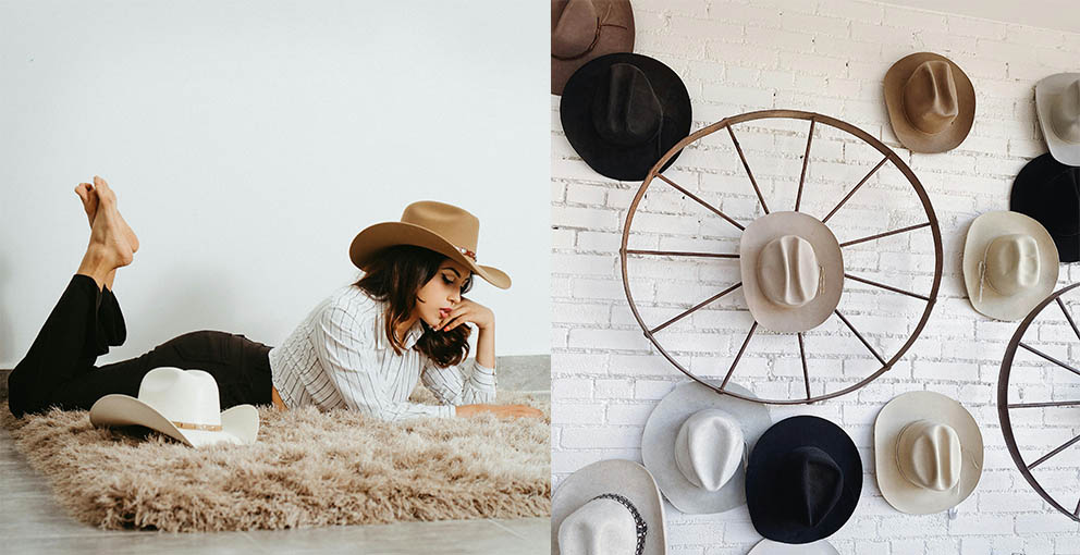 Cozy boho decor styles with western feel hat collection and cozy carpet