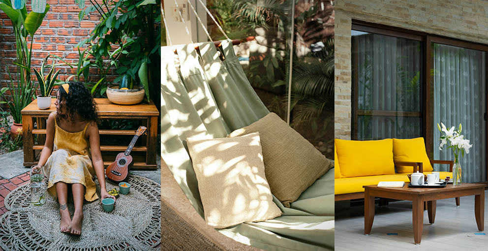 Unique cozy Mexican decor for outdoor boho space.