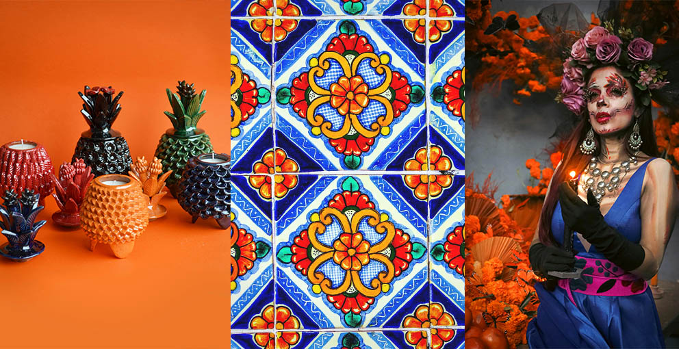 Unique eclectic Mexican decor for your bohemian home. Inspiration from colorful ceramics, colorful tiles, and Mexican traditions.
