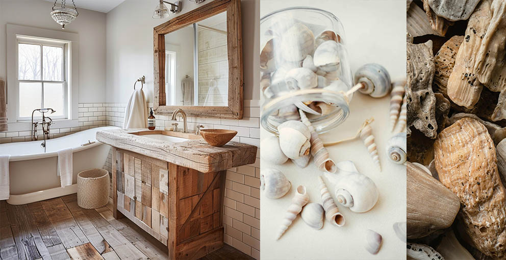 Boho bathroom mirrors with driftwood and seashells