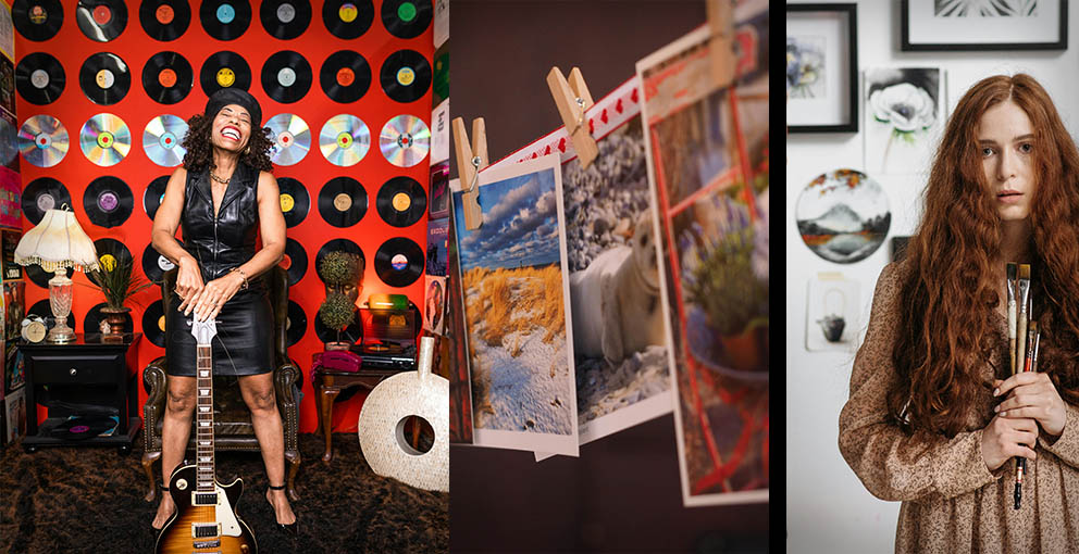 Boho bedroom wall decor reflect hobbies and personality like musik art and photography.