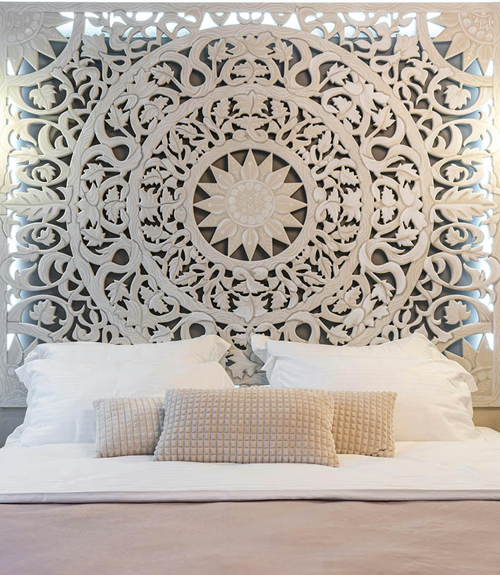 Unique boho bedroom wall decor carved wooden headboard panel