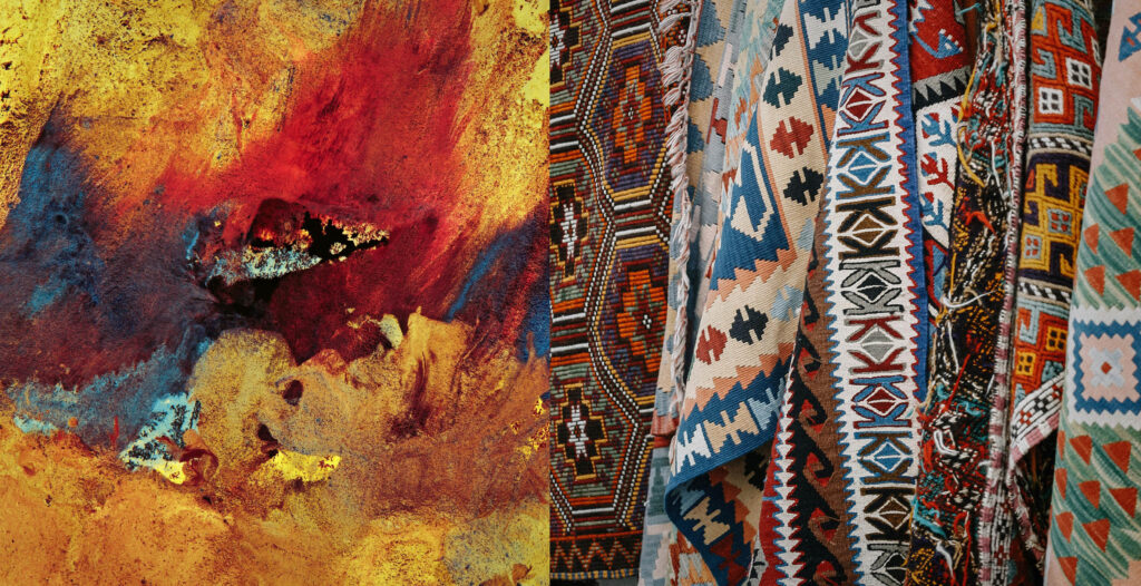 Large wall decor ideas for living room. Get bold with abstract art and wall tapestries.